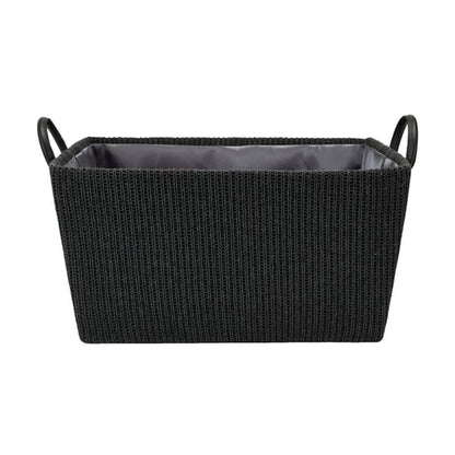 Rectangle Knitted Basket with Handles - Charcoal