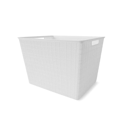 26L Linen Weave Rectangle Basket - White