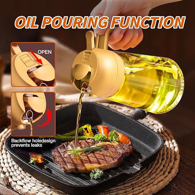 Oil Sprayer for Cooking, 2 in 1 Olive Oil Dispenser Bottle for Kitchen